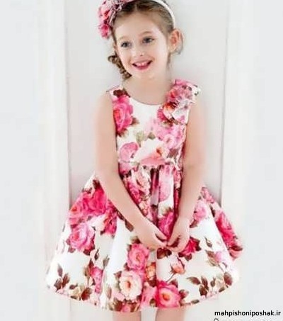 مدل لباس کرپ حریر گلدار بچه گانه