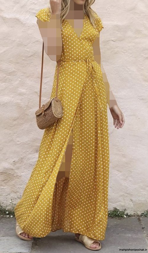 مدل لباس حریر زرد مجلسی