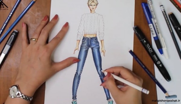 مدل طراحی لباس با مداد رنگی