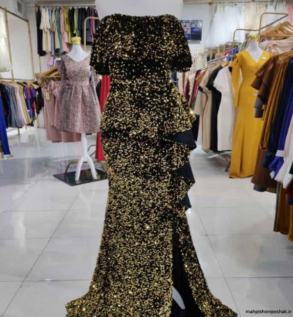 مدل لباس مجلسی طلایی و مشکی
