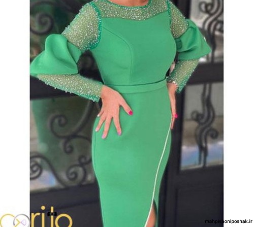 مدل لباس مجلسی کرپ سبز