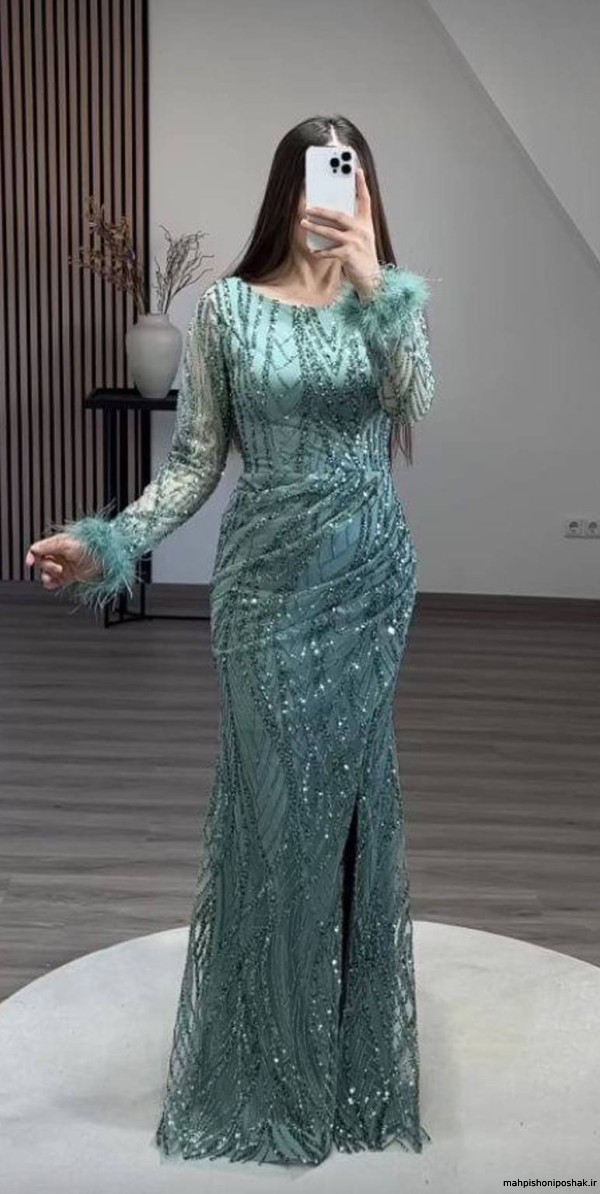 مدل لباس مجلسی گیپور آستین دار