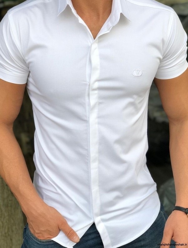 مدل پیراهن سفید مردانه براق