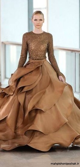 مدل لباس مجلسی بلند نیم تنه گیپور