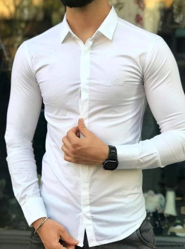 مدل پیراهن سفید مردانه براق