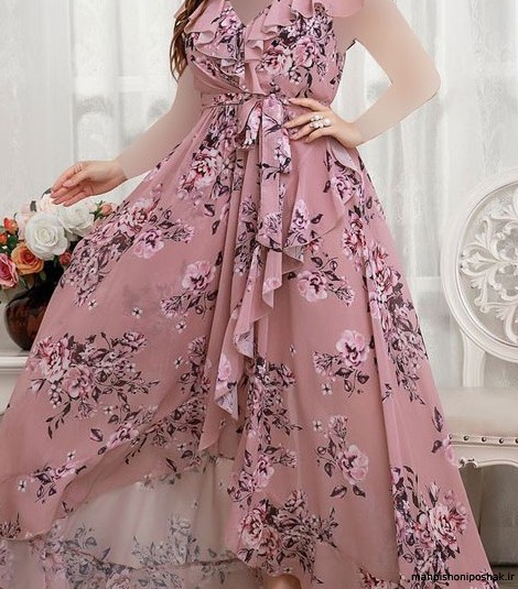 مدل لباس با پارچه کرپ حریر گلدار
