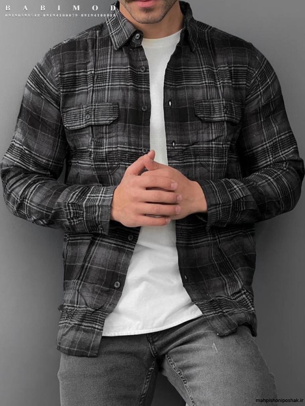 مدل پیراهن مردانه پارچه پشمی چهارخونه