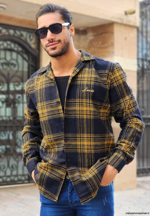 مدل پیراهن مردانه پارچه پشمی چهارخونه