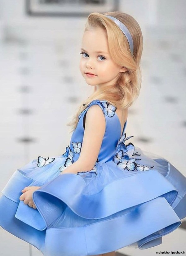 مدل لباس مجلسی دختر بچه با پارچه ابروبادی