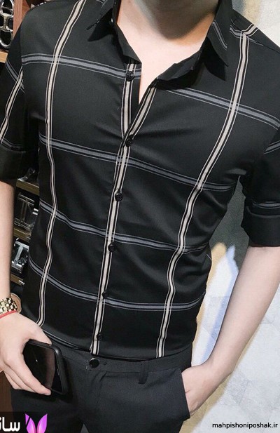 مدل پیراهن مردانه مشکی طلایی