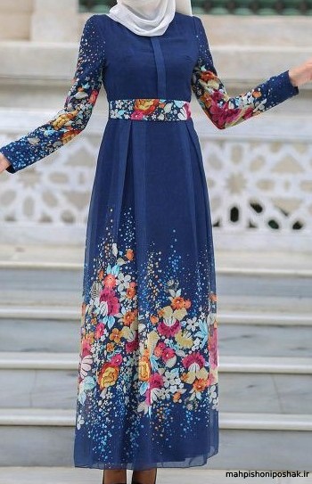 مدل لباس بلند با پارچه نخی گلدار