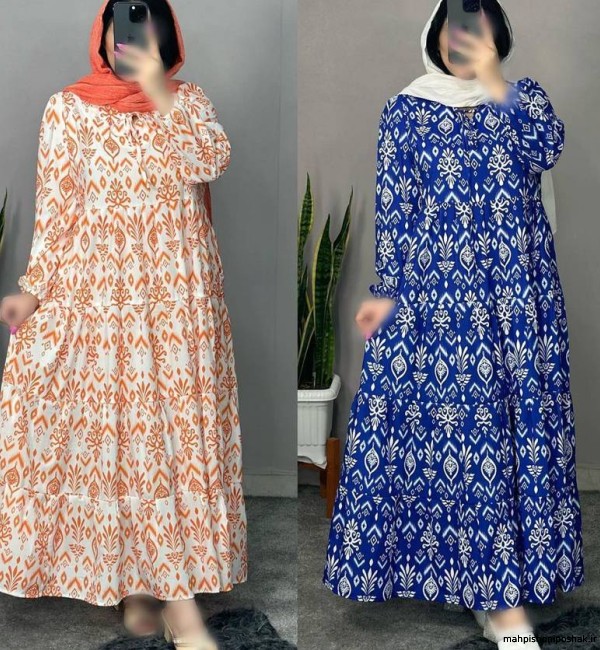 مدل لباس بلند با پارچه نخی گلدار