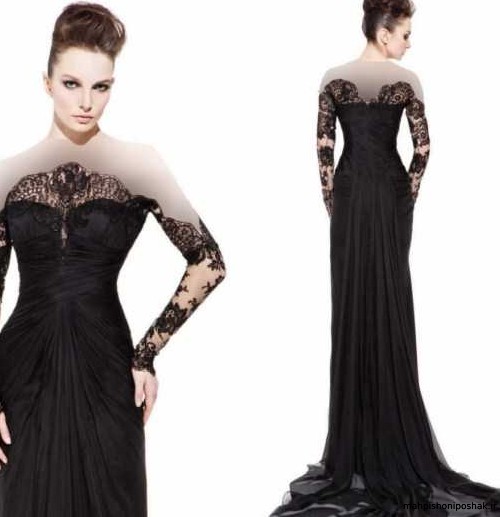 مدل لباس مجلسی زنانه بلند با گیپور دانتل