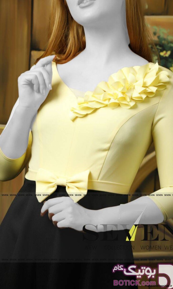 مدل پیراهن کوتاه مجلسی زرد