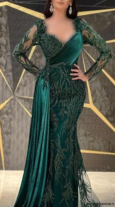 مدل لباس مجلسی بلند سبز رنگ