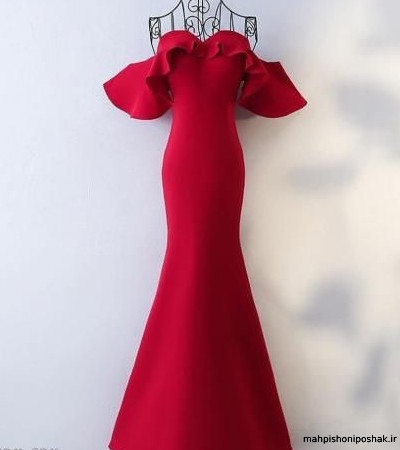 مدل لباس مجلسی بلند با پارچه لمه و گیپور