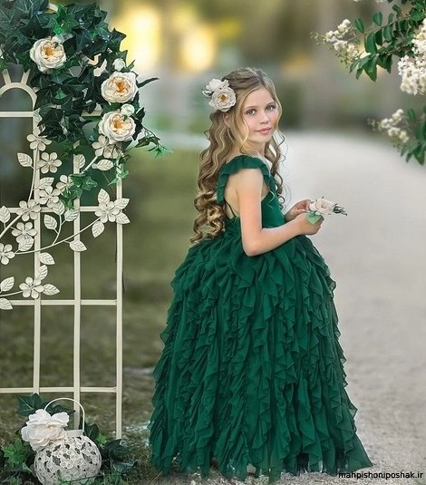 مدل لباس مجلسی بلند سبز رنگ