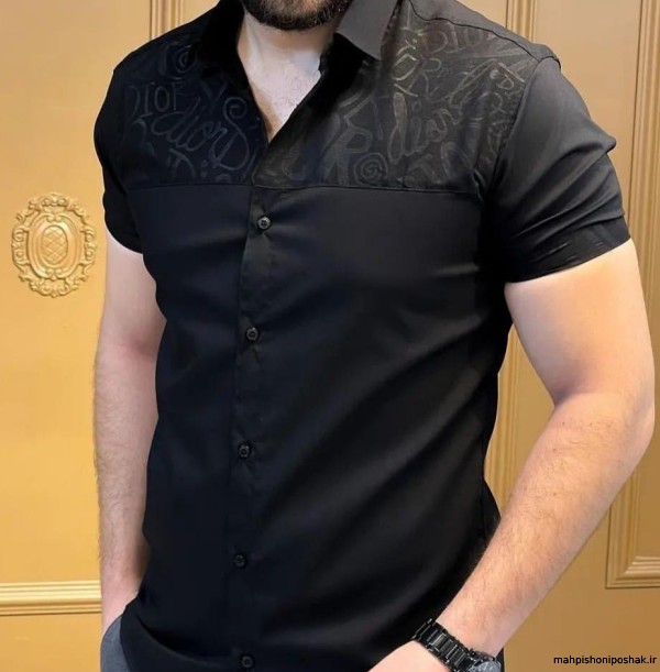 مدل پیراهن مشکی مردانه استین کوتاه