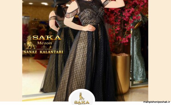 مدل لباس دکلته با گیپور توری