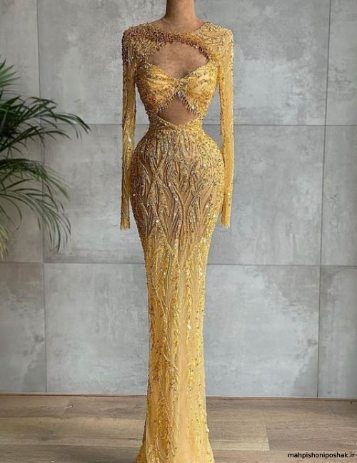 مدل لباس مجلسی استین سه ربع دخترانه بلند