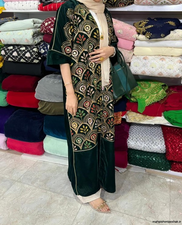 مدل لباس مجلسی با پارچه سوزن دوزی هندی
