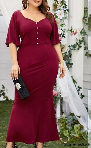 مدل لباس مجلسی یقه دلبری استین دار