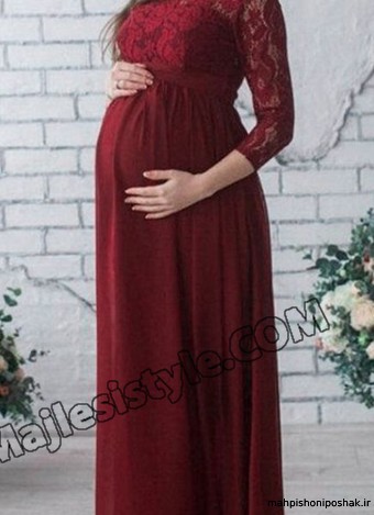 مدل لباس مجلسی حاملگی با پارچه گیپور