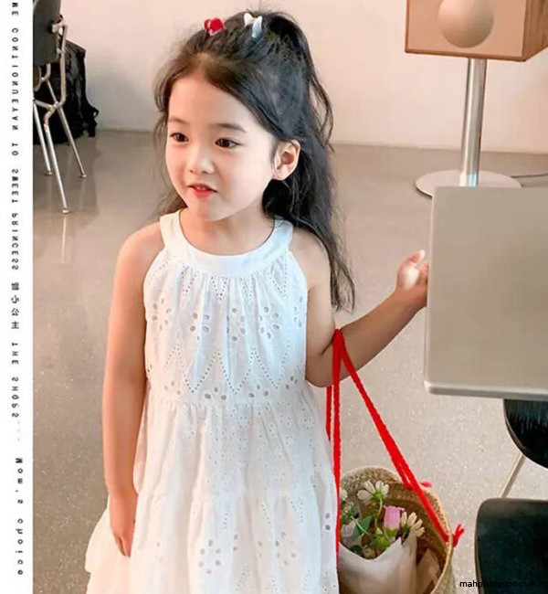 مدل لباس دختر بچه با پارچه خامه دوزی