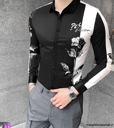 مدل پیراهن مردانه مشکی طلایی